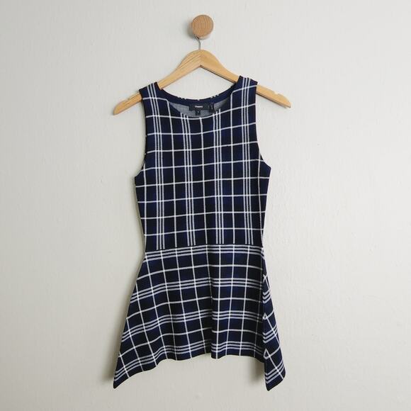 Theory Kalora Peplum Top Knit Plaid Sleeveless Blue Black P/00 Office Wear - Picture 3 of 10